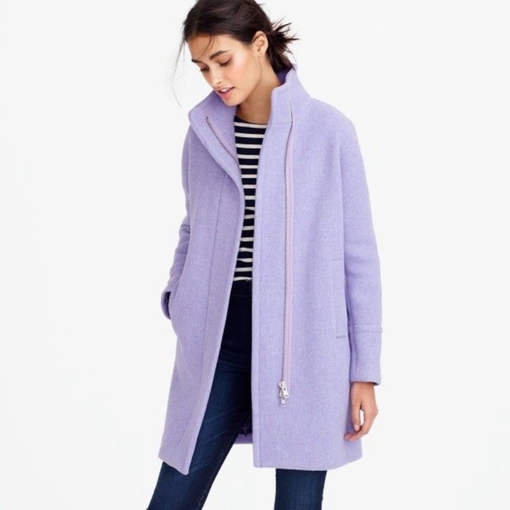 J Crew Wool Stadium Coat Heather Purple Size 8 NWT